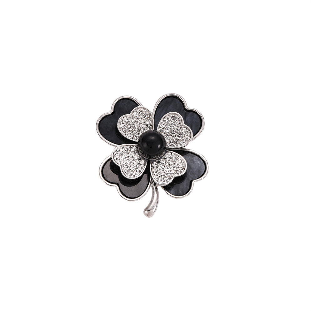 Silver Crystal & Black Brooch