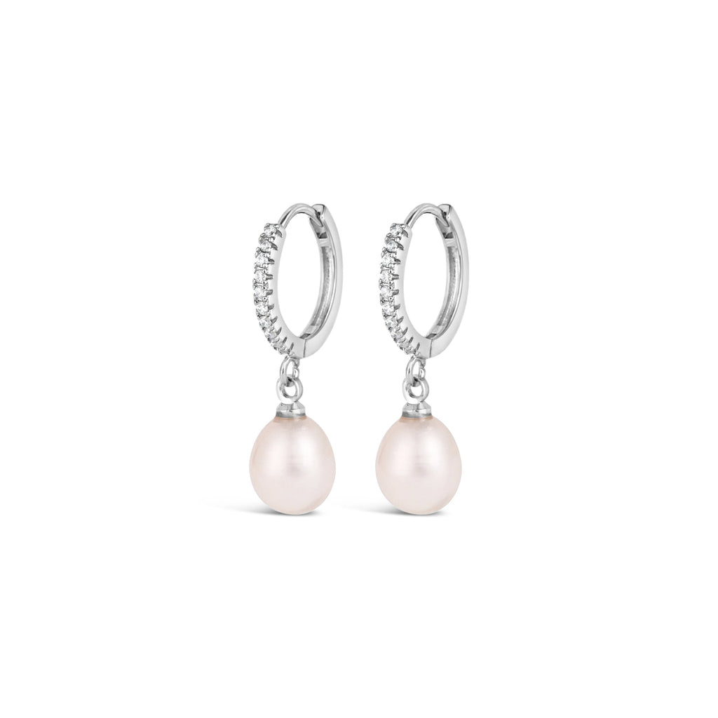 Silver Crystal Hoop Pearl Earrings