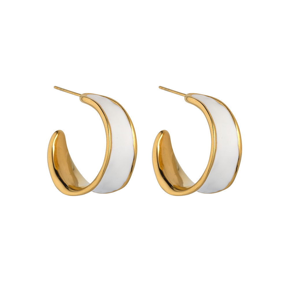 Gold & White Enamel Hoop Earrings