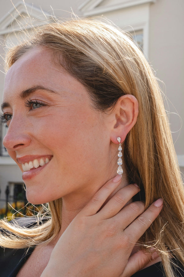Silver & Crystal Teardrop Earrings