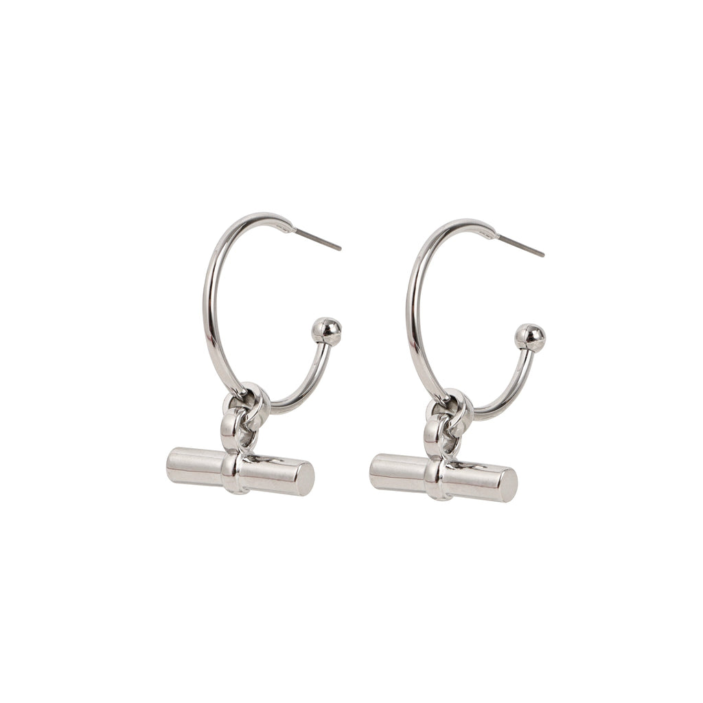 Silver Hoop T Bar Drop Earrings
