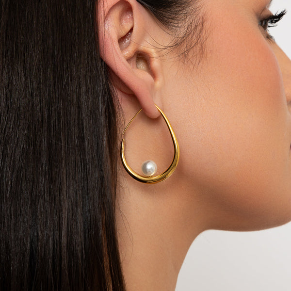 Gia Chunky Gold & Pearl Hoop Earrings