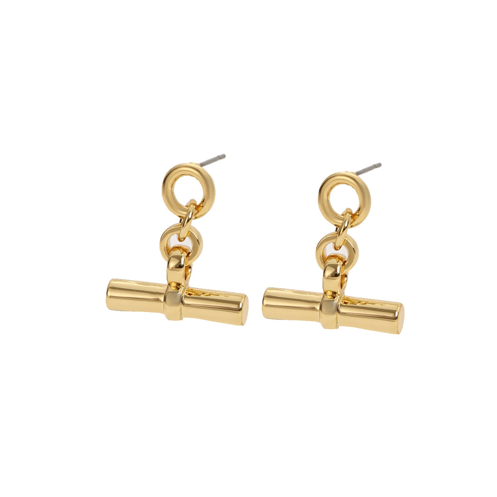 Gold T Bar Drop Earrings