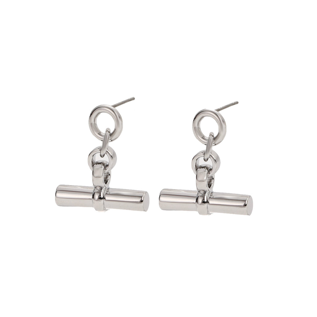 Silver T Bar Drop Earrings