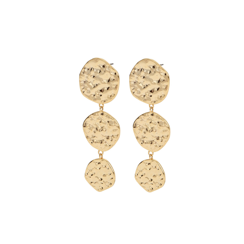 Gold Hammered Disc Drop Earrings