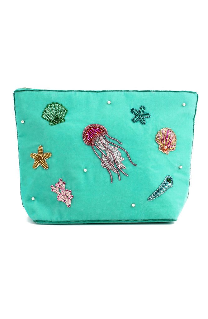 Green Sea Scene Beaded Large Pouch