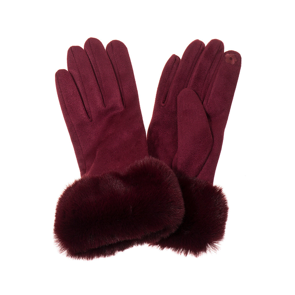 Cherry Suede & Faux Fur Trim Gloves