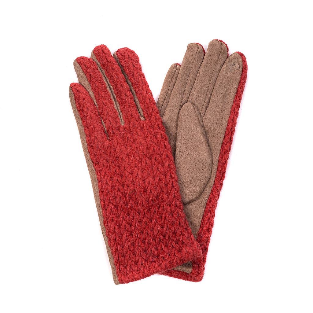 Mocha & Burnt Orange Knitted Gloves