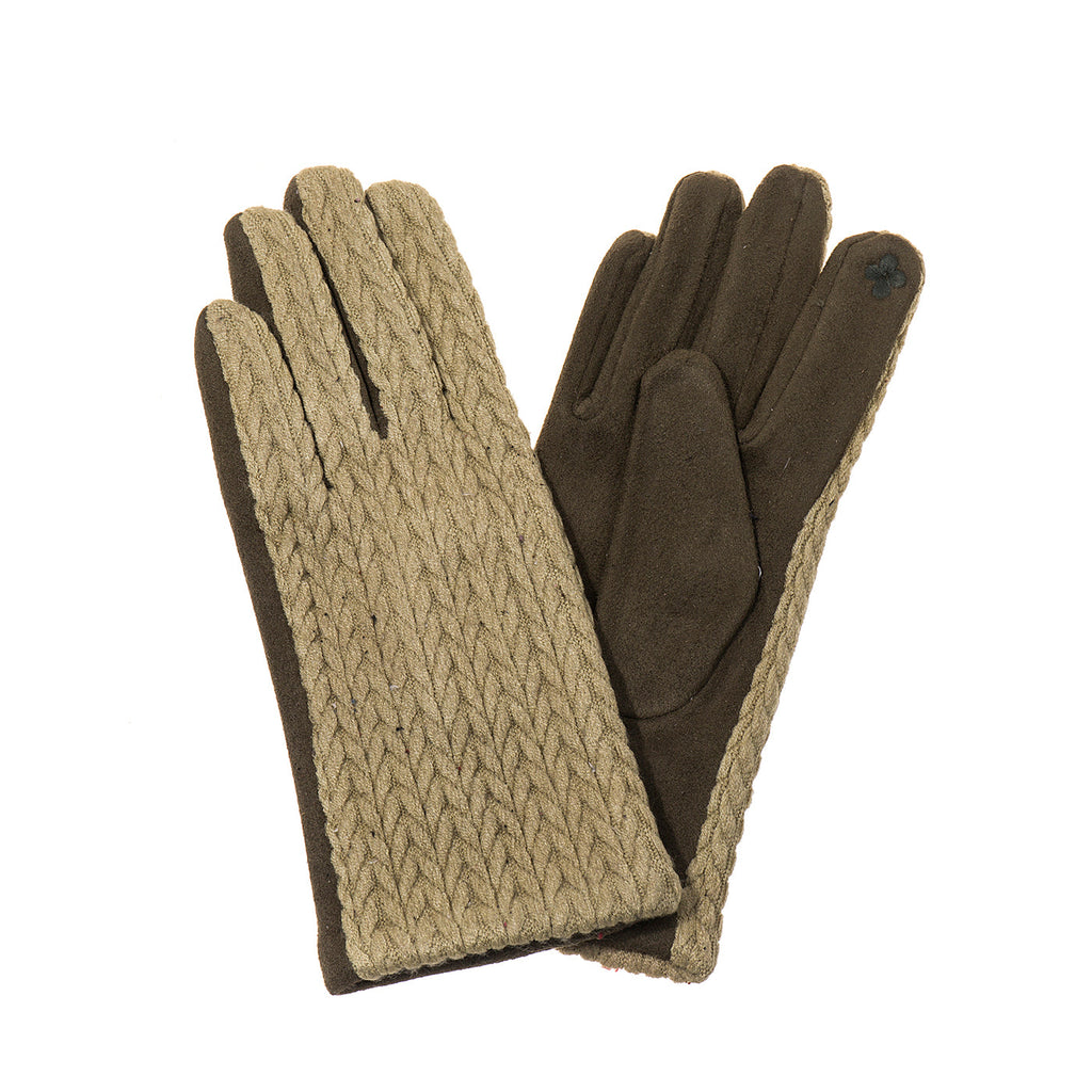 Olive Green Suede & Knitted Gloves