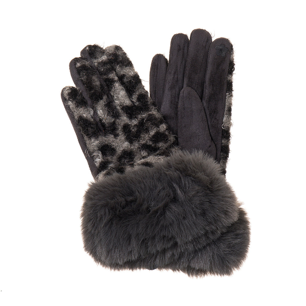 Pebble Leopard Print Faux Fur Gloves