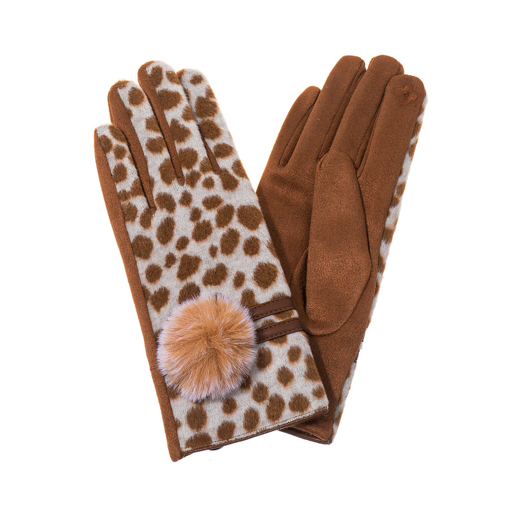 Burnt Spice Animal Print Faux Fur Trim Gloves
