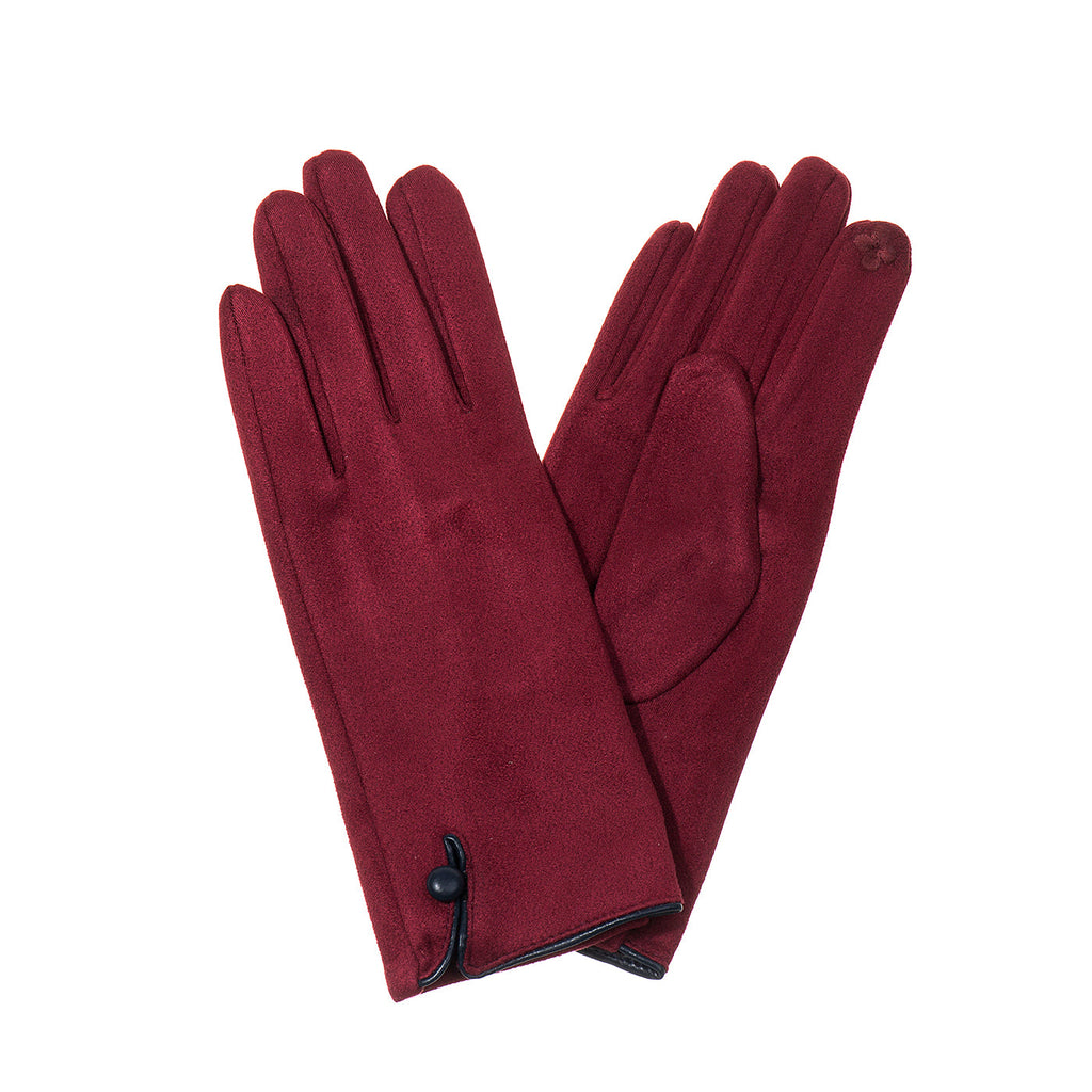 Cherry Suede Button Trim Gloves