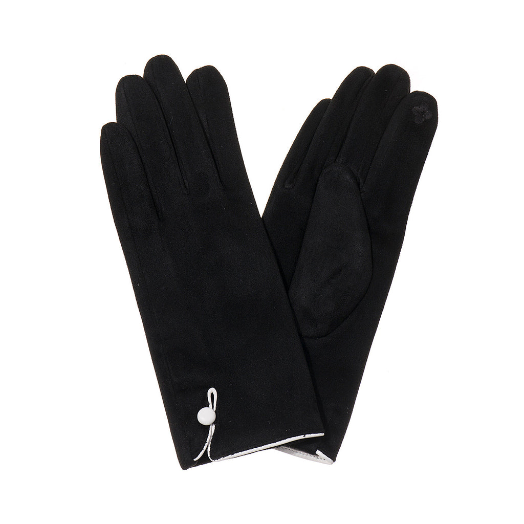 Black & White Suede Button Trim Gloves