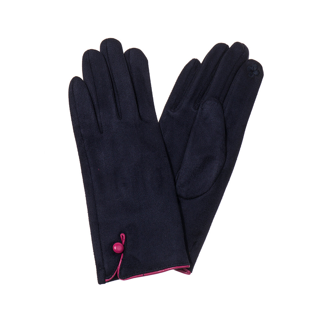 Navy & Fuchsia Suede Button Trim Gloves