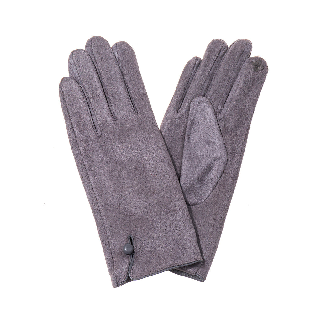 Pebble Suede Button Trim Gloves