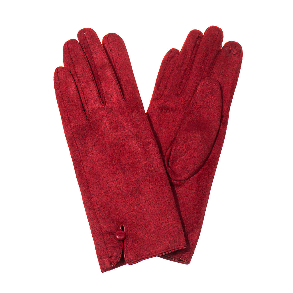 Poppy Suede Button Trim Gloves