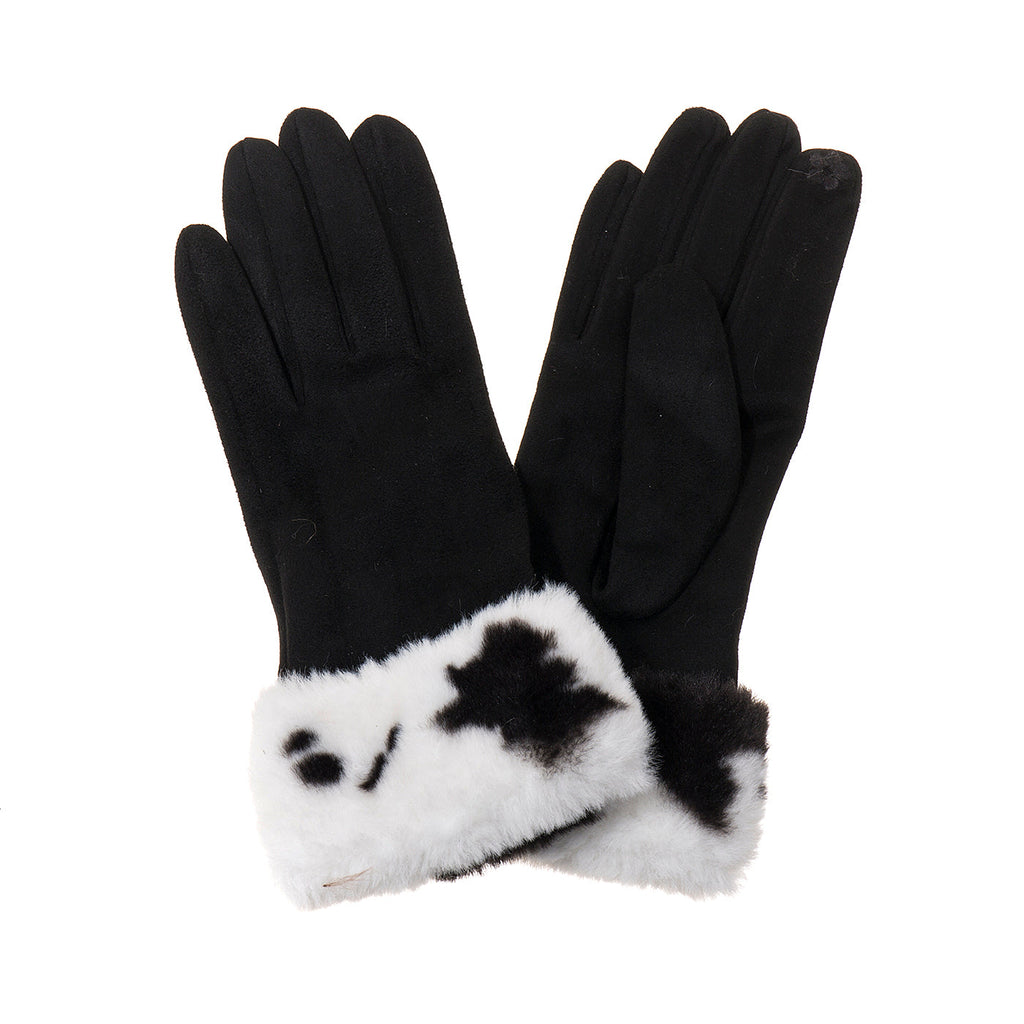 Ebony & White Faux Fur Trim Gloves