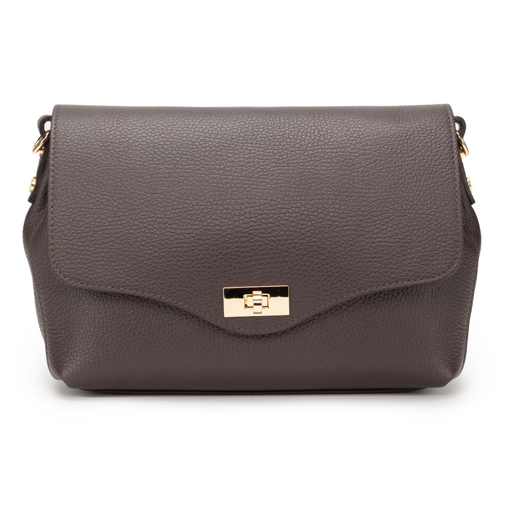 Chocolate Brown Leather Twist Clasp Crossbody Handbag