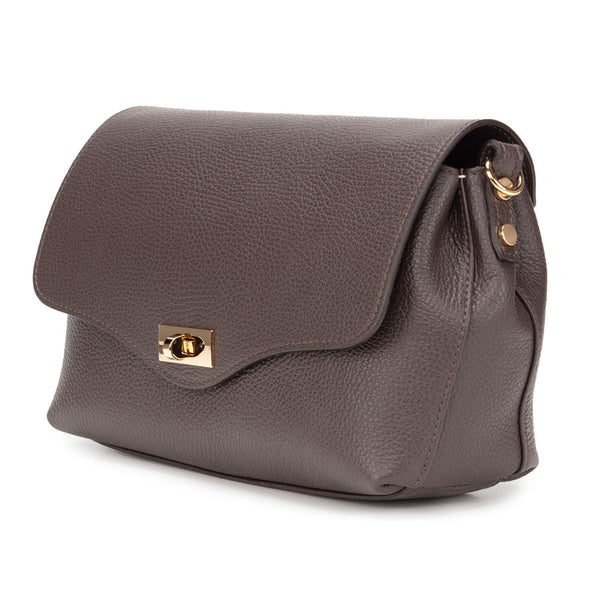 Chocolate Brown Leather Twist Clasp Crossbody Handbag