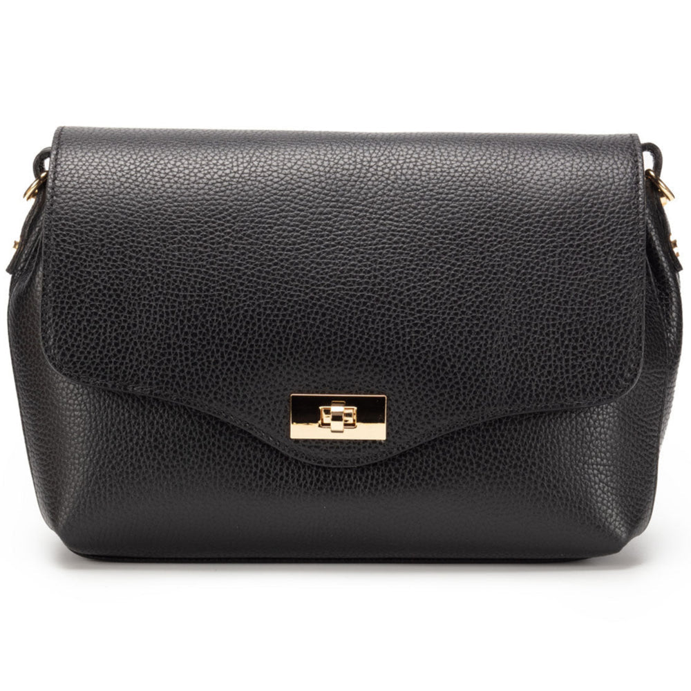 Black Leather Twist Clasp Crossbody Handbag