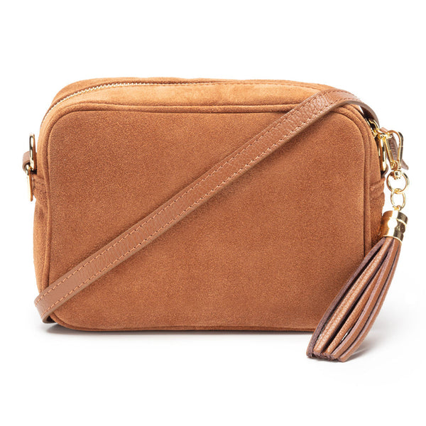 Tan Suede Leather Crossbody Handbag