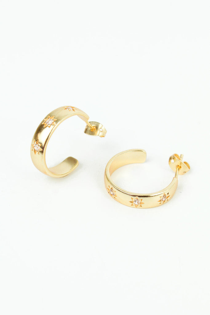 Gold CZ Star Hoop Earrings