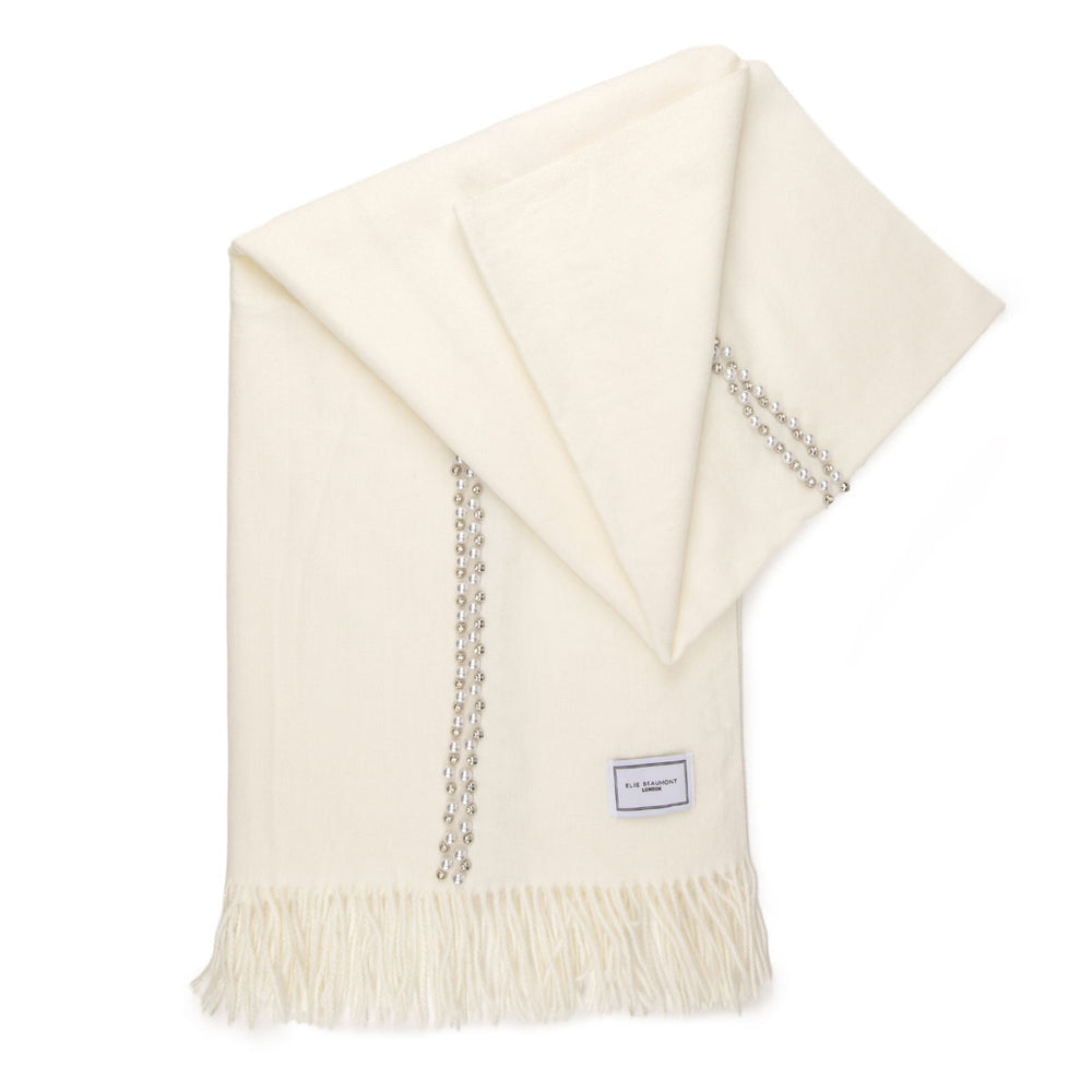 White Pearl Embellished Luxe Scarf