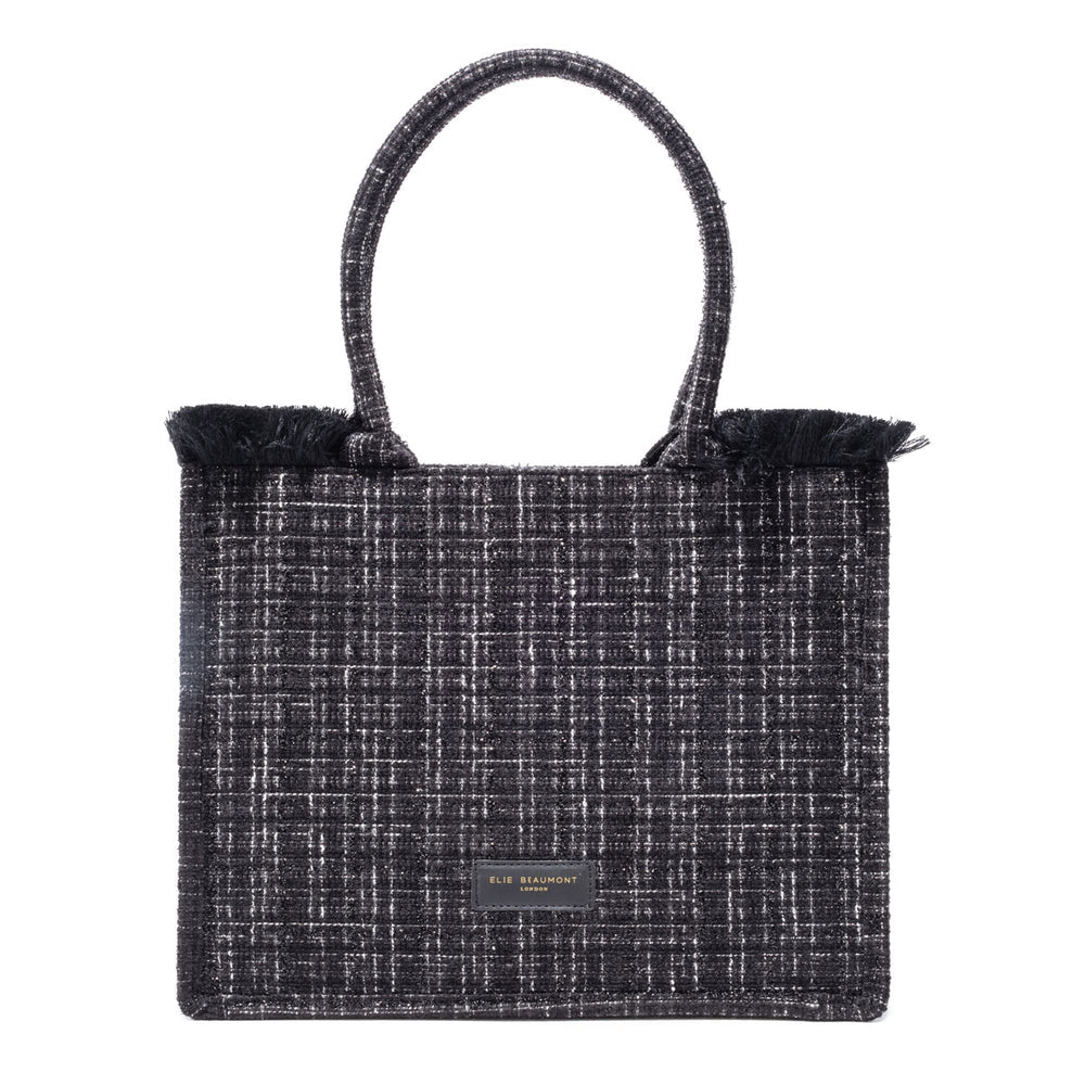 Black & White Check Tweed Tote Bag