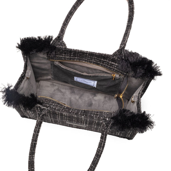 Black & White Check Tweed Tote Bag