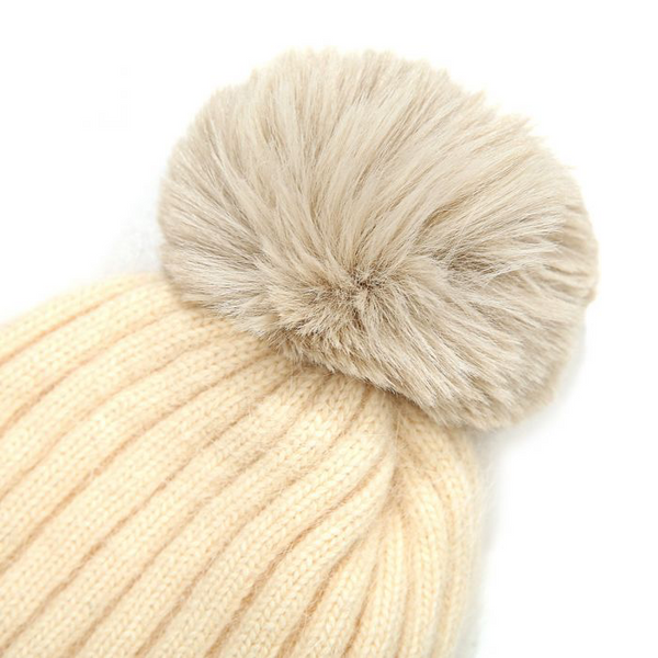 Cream Beaded Pom Pom Hat