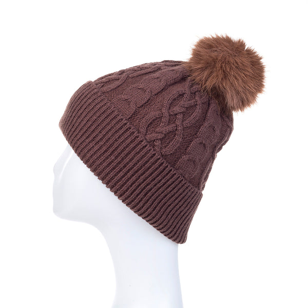 Cocoa Mocha Cable Knit Pom Pom Hat