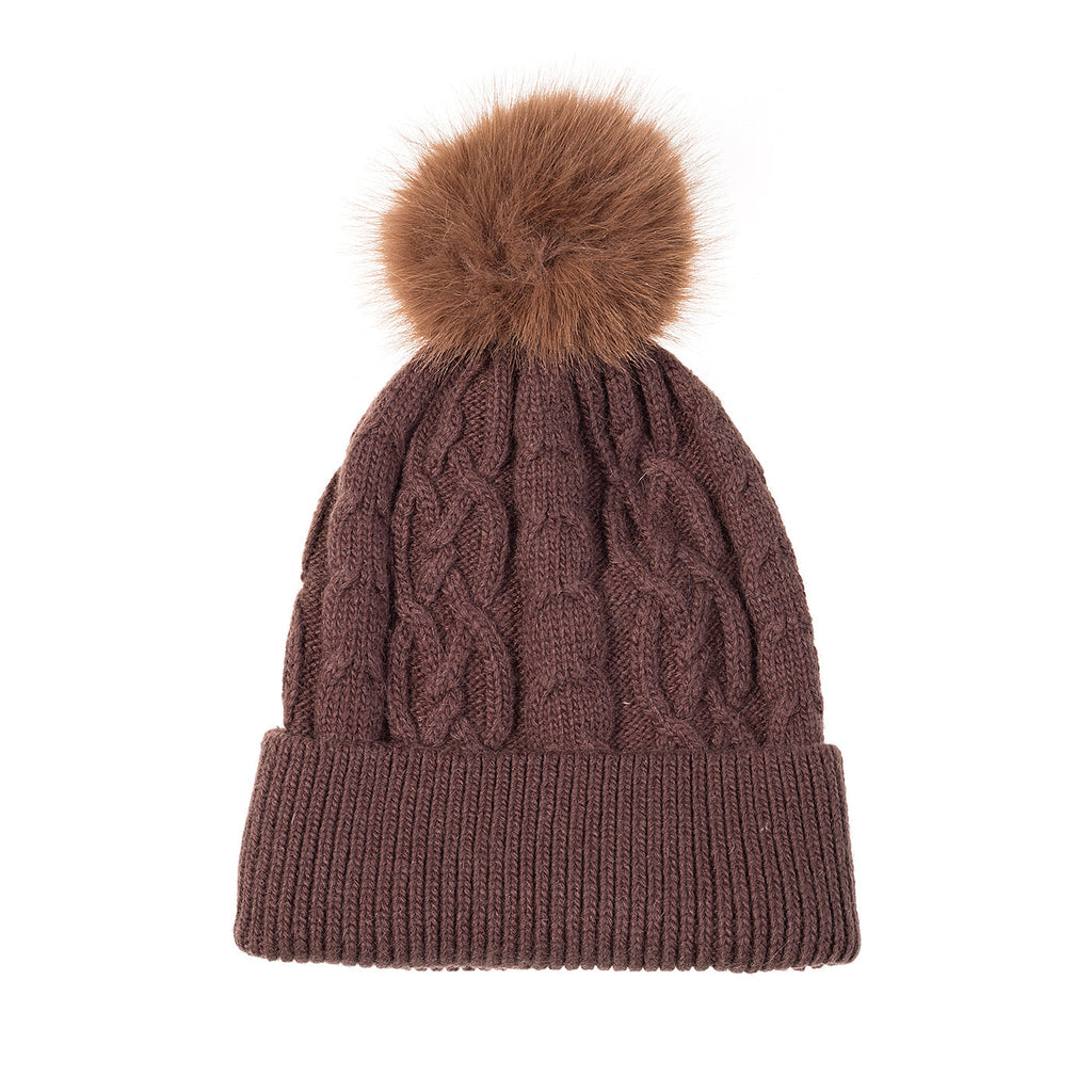 Cocoa Mocha Cable Knit Pom Pom Hat