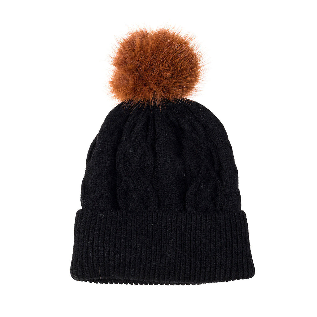 Ebony Spice Cable Knit Pom Pom Hat
