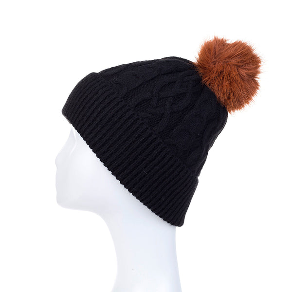 Ebony Spice Cable Knit Pom Pom Hat
