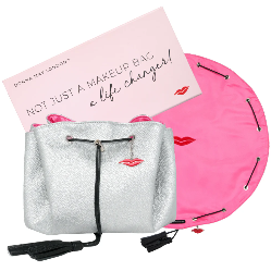 Donna May Silver Large Leather Lay Flat Makeup Bag