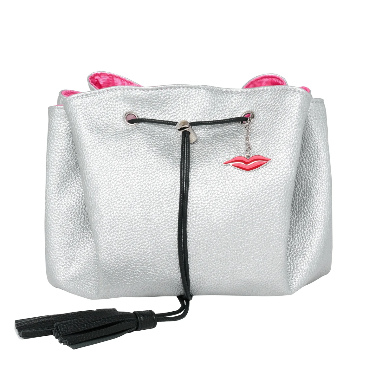 Donna May Silver Large Leather Lay Flat Makeup Bag