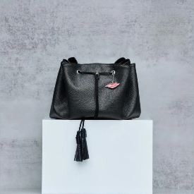 Donna May Black Large Leather Lay Flat Makeup Bag