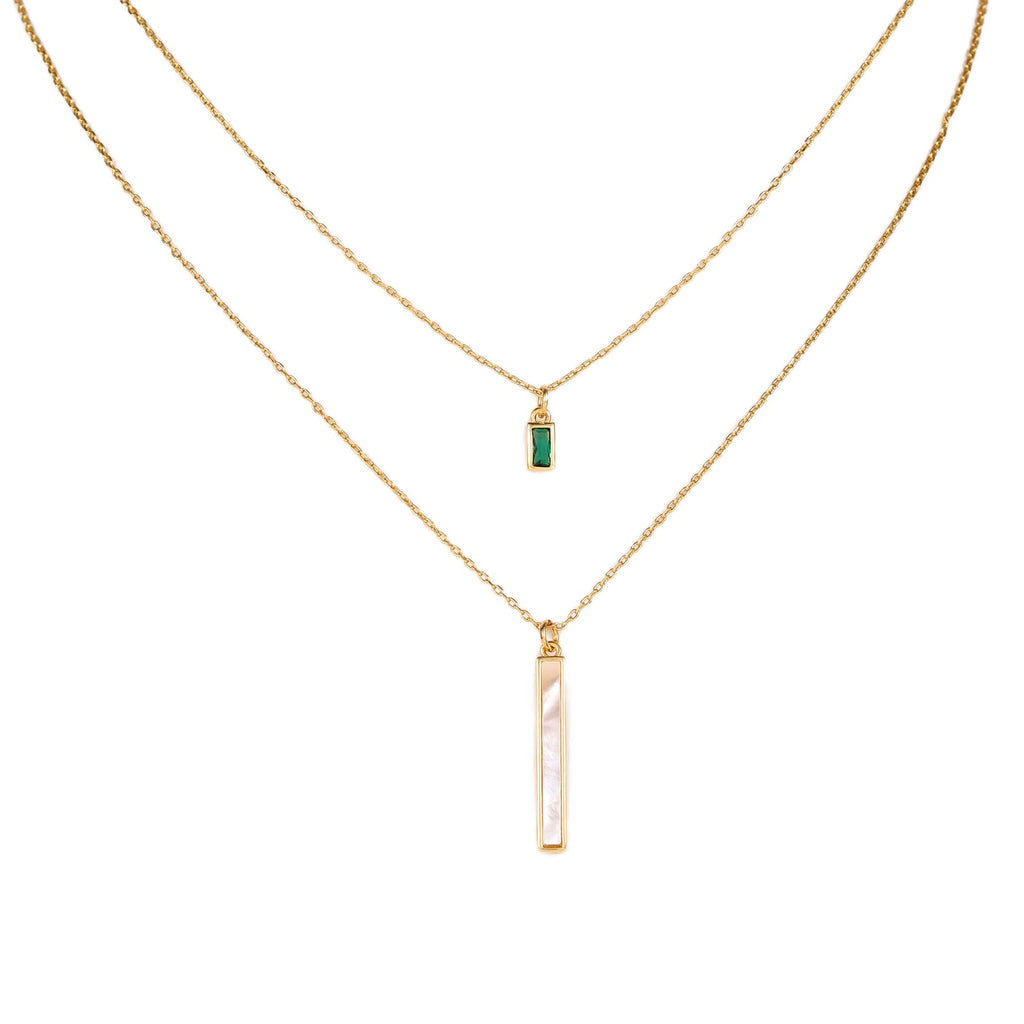 Gold Layered Green & Mother Of Pearl Necklace