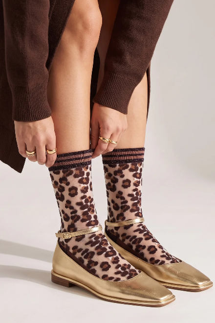 Brown Leopard Print Sheer Socks
