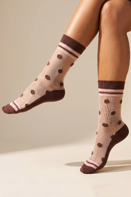 Brown & Pink Polka Dot Sheer Socks