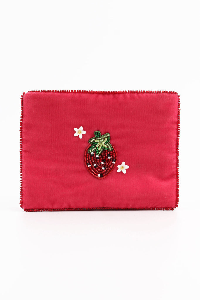 Pink Strawberry Beaded Small Pouch