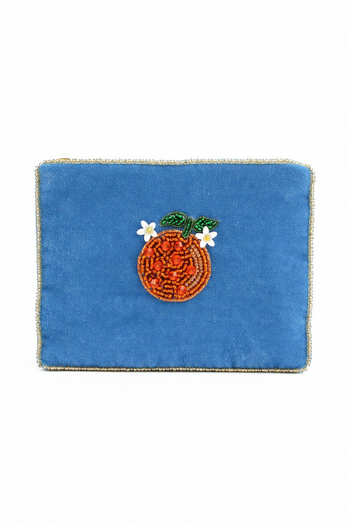 Blue Orange Beaded Small Pouch