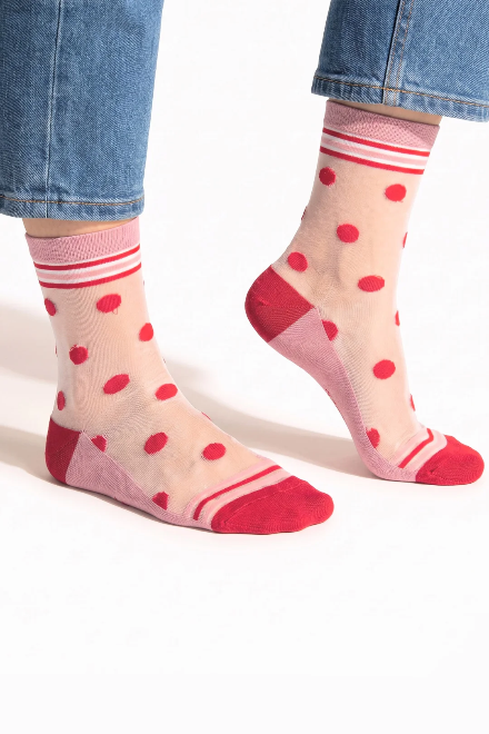 Red & Pink Polka Dot Sheer Socks