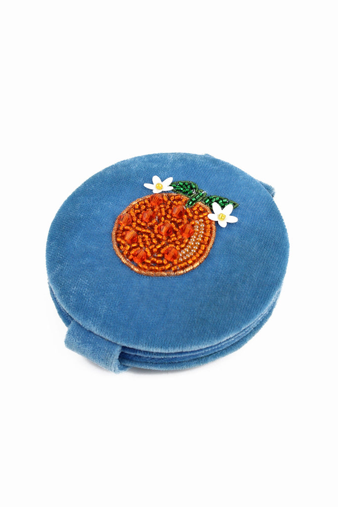 Blue Beaded Orange Compact Mirror