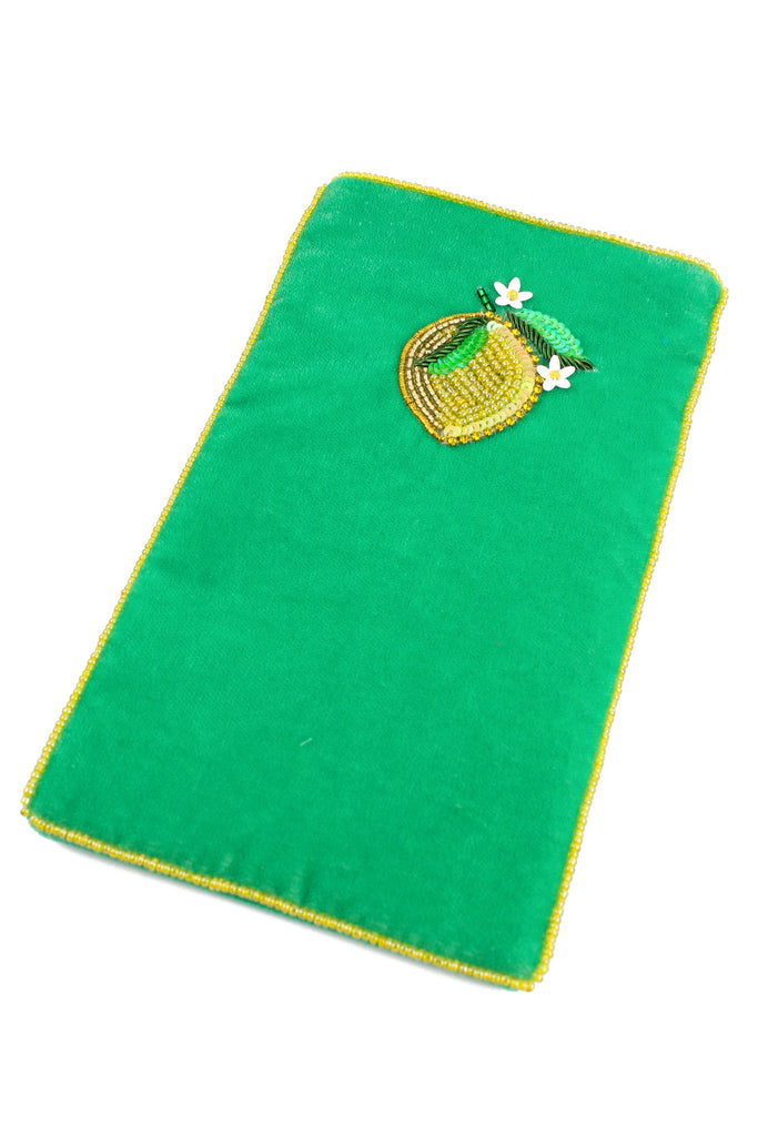 Green Beaded Lemon Sunglasses Pouch