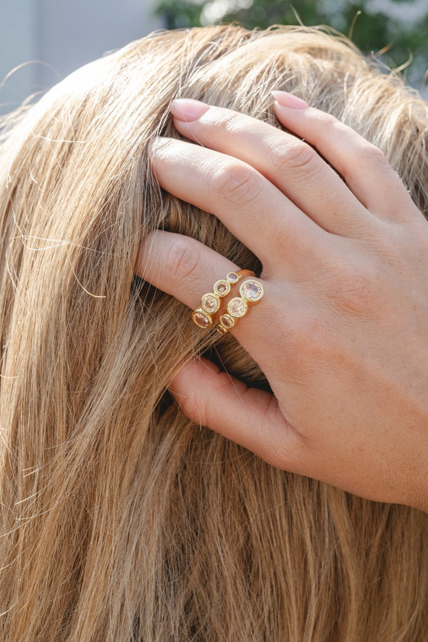 Gold & Champagne Crystal Crossover Ring