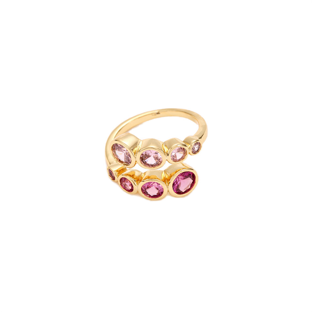 Gold & Pink Two Tone Crystal Crossover Ring