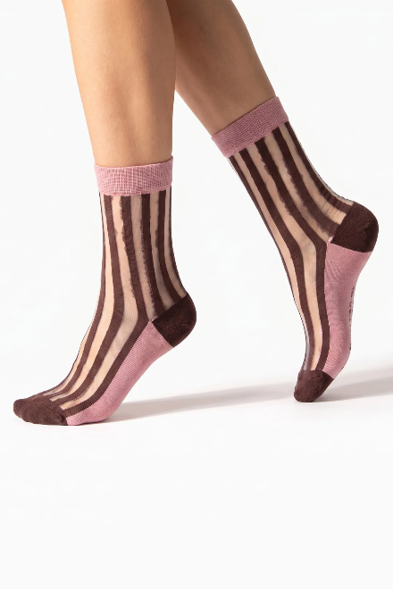 Brown & Pink Stripe Sheer Socks