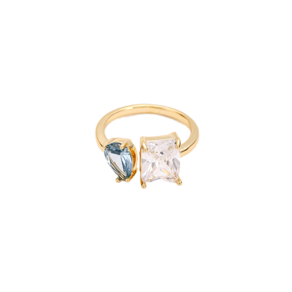Gold Blue & Crystal Multi Stone Adjustable Ring