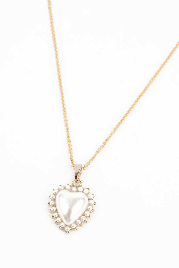 Gold Pearl Heart Necklace
